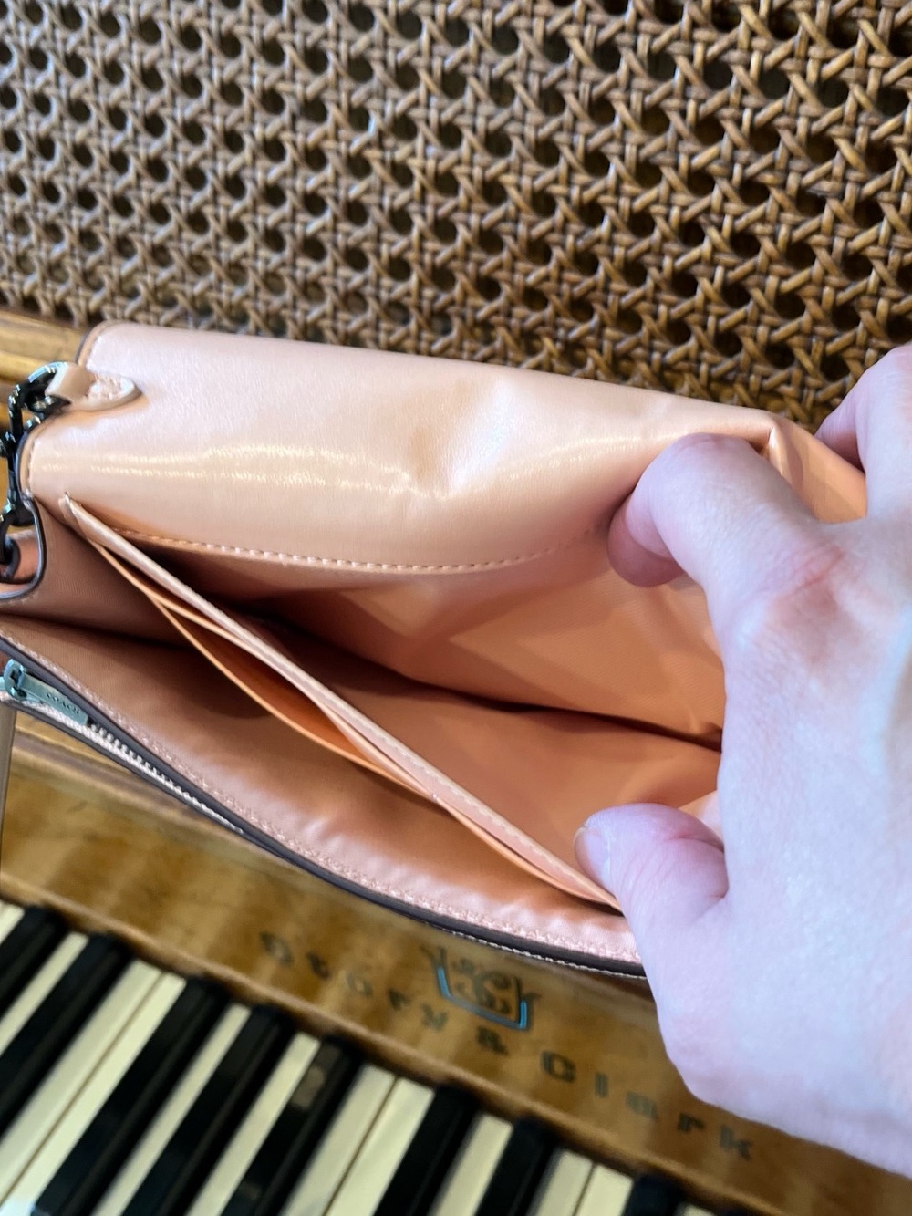 Coach Hayden Foldover Crossbody bag Peach Pebbled Leather Gunmetal Hardware EUC - Picture 7 of 10
